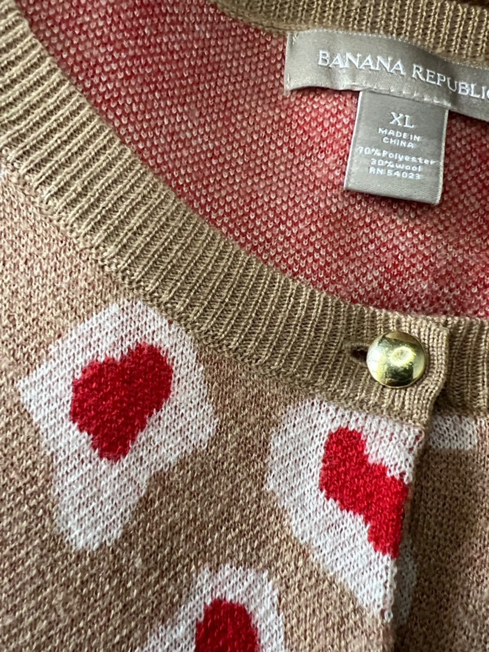 Banana Republic Beige Cardigan with Red and Cream Spot Print XL - Picture 8 of 8
